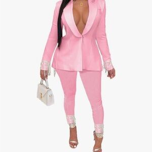 Elegant Pink Women's Pant Suit Set